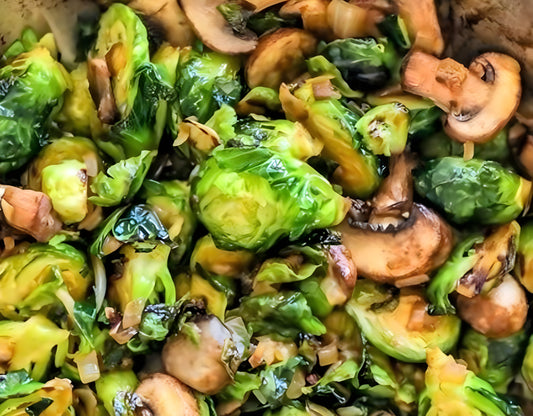 Caramelized Brussels Sprouts & Mushrooms