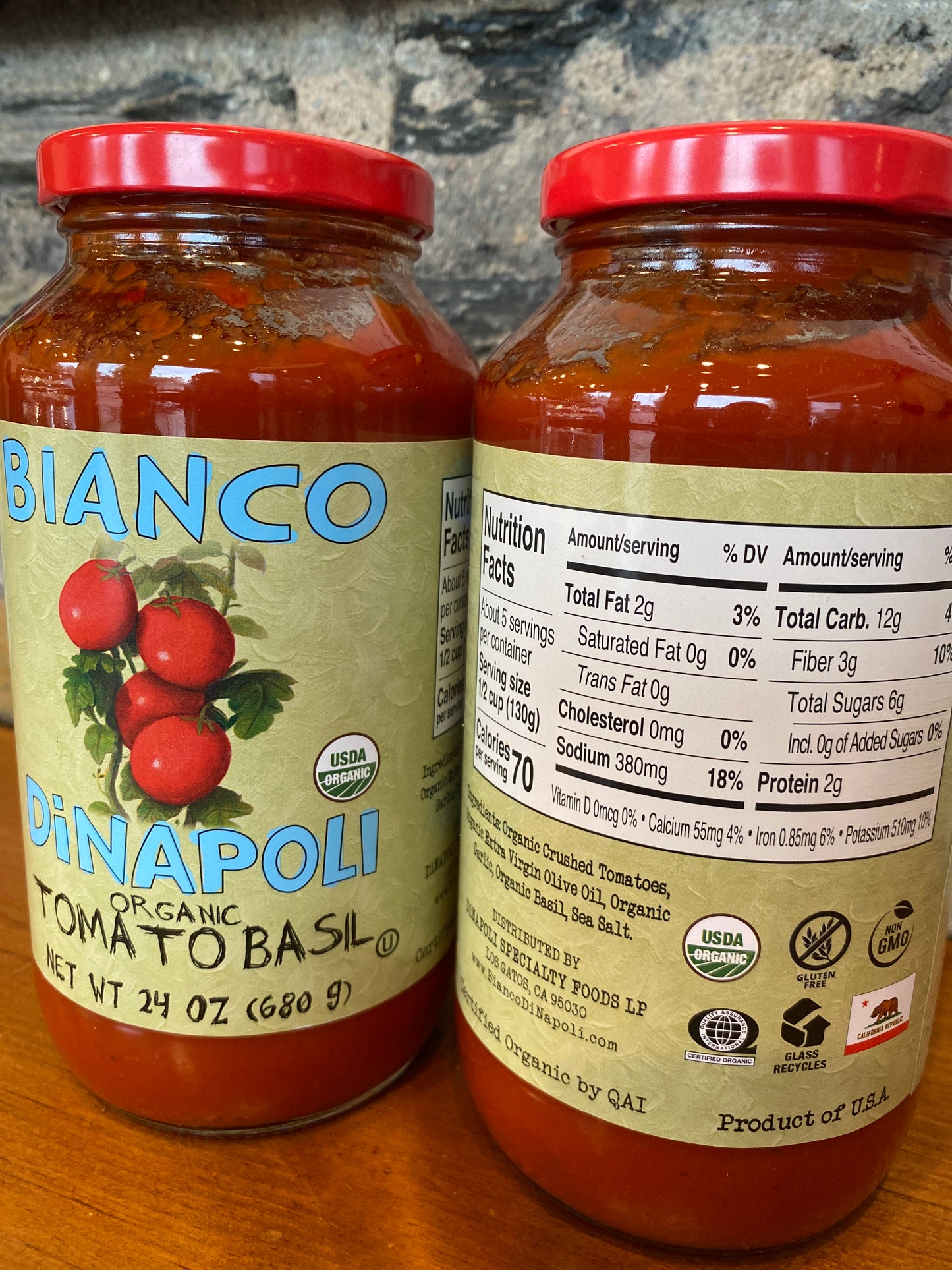 Bianco DiNapoli Organic Tomato Basil Sauce 680g