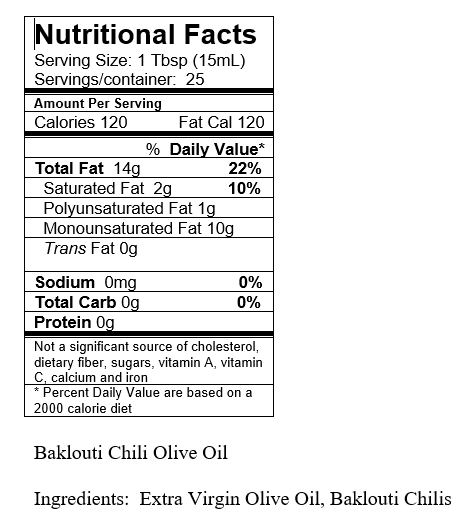 Baklouti Green Chili Olive Oil