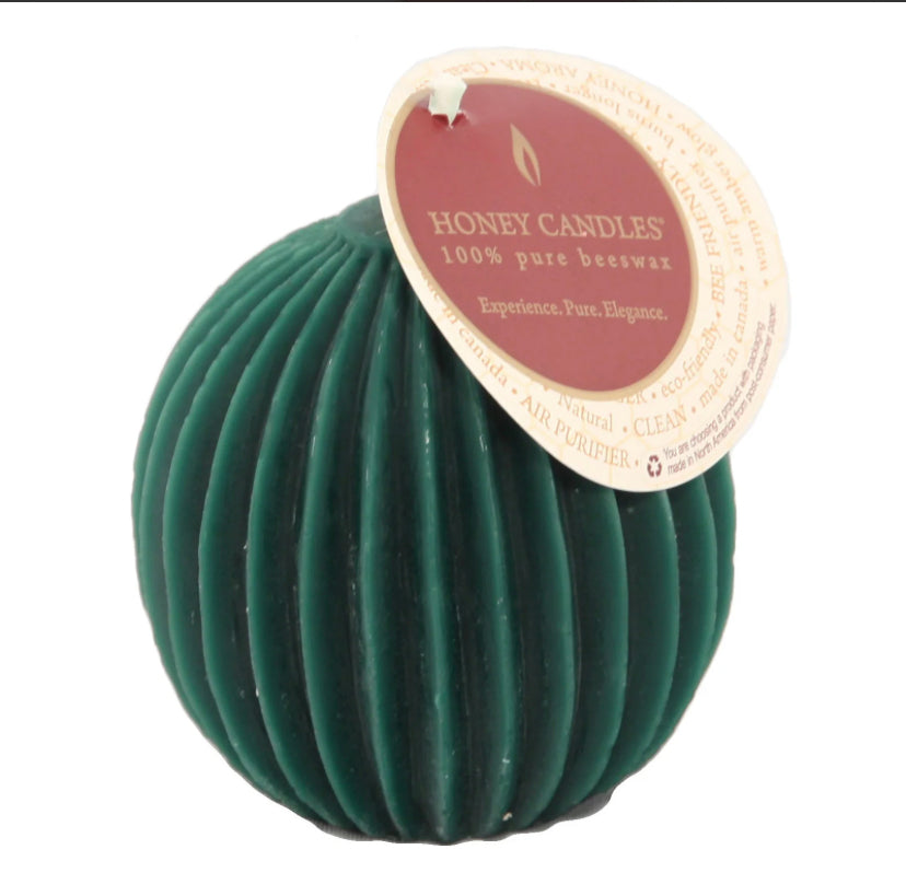 3" Fluted Sphere Beeswax Candle