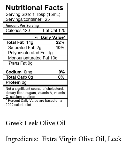 Huile d'olive grecque fondue au poireau